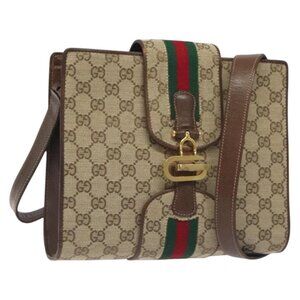 Authentic GUCCI GG Canvas Shoulder Bag Beige Gold